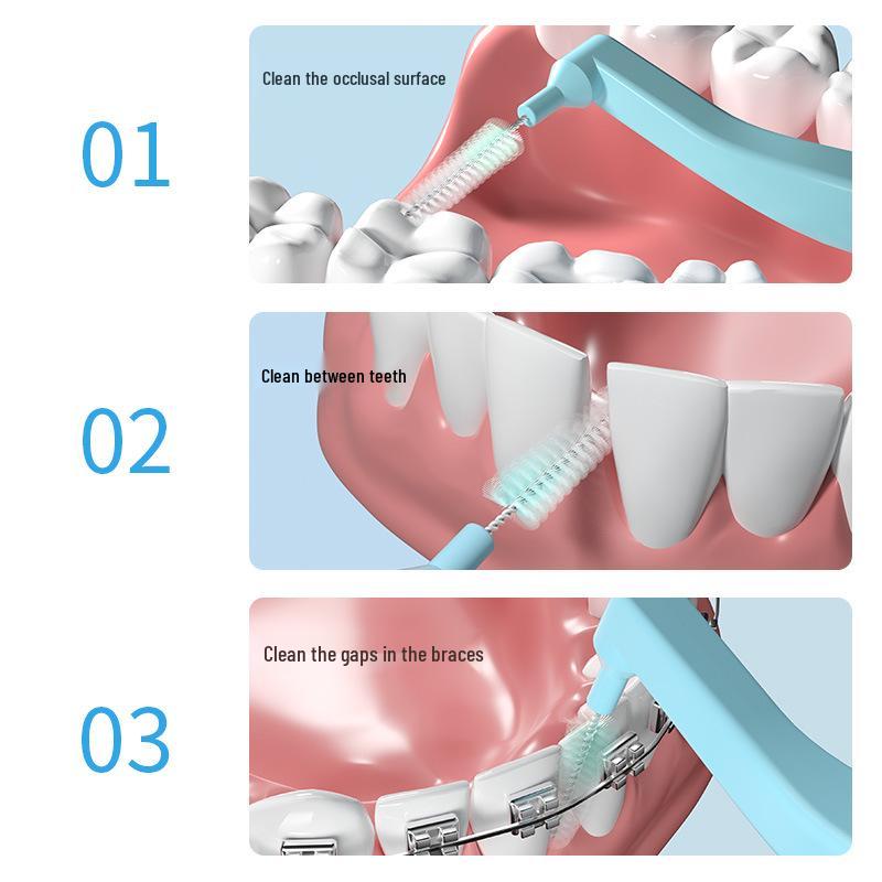Yijie L-shaped Dental Floss & Interdental Brush - Super Fine Soft Bristles for Orthodontic Gap Cleaning