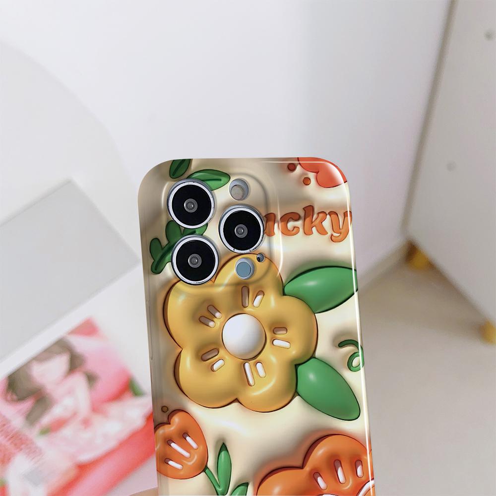 For iPhone 16 Samsung S23 A23 A52 A33 A73 A53 Huawei Xiaomi Redmi OPPO Vivo Stereoscopic Style Flowers Design Full Camera Protection Hard Phone Case
