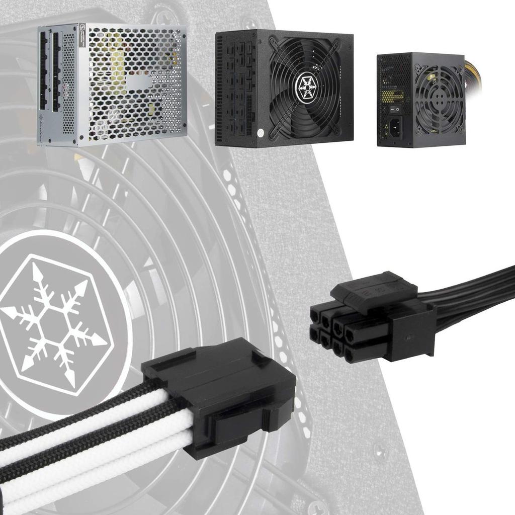 SilverStone PP07E Kabel Przedłużający Zasilacz EPS 4+4Pin Czarno-Biały SST-PP07E-EPS8BW