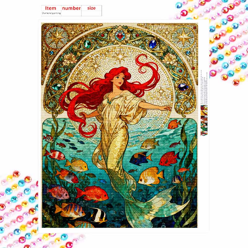 Disney 5d Diamond Painting, Mermaid and Fish Diamond Art Painting Diy Handmade Sticker Gift, Home Decoration Painting