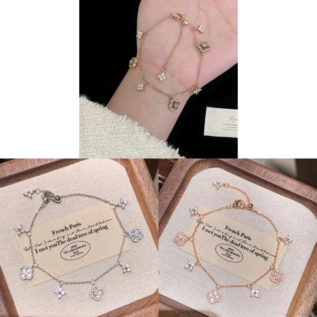 Vintage Französisches Zirkon Perlmutt Kleeblatt Floral Armband für Damen