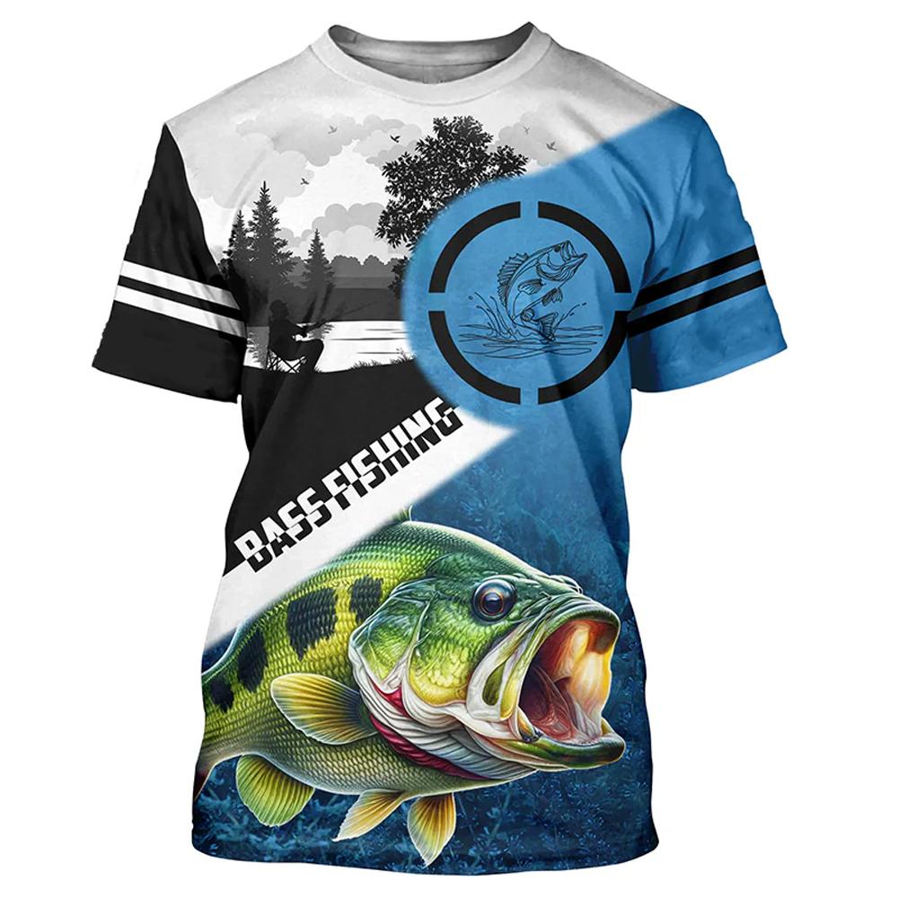 

New Arrival Men s Largemouth Bass T-shirt Top Fishing Blue Performance Fishing T-shirt Short Sleeve Loose Casual Oversized T-shirt XS
