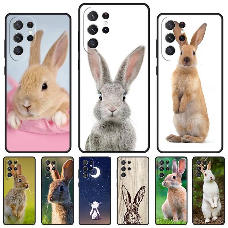 Bunny Rabbit Night Sky Moon Phone Case For Samsung Galaxy S24 S25 S23 S22 Ultra Note 10 20 Plus S20 S21 FE Cover