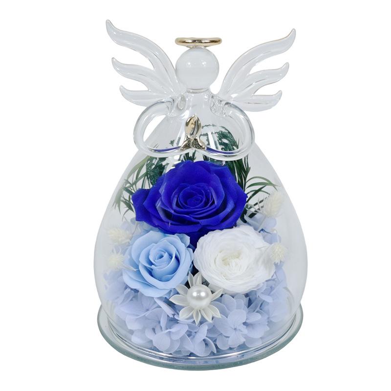 Eternal Flower Rose Gift Box Little Angel Christmas Eternal Flower Glass Cover Valentine's Day Gift