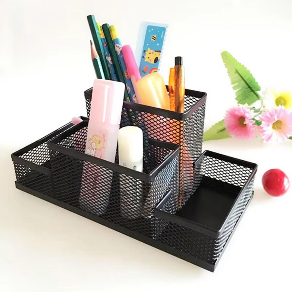 3/4 Grid Pencil Storage Box Mesh Design Desk Stationery Organizer Practical Pen Holder  Education