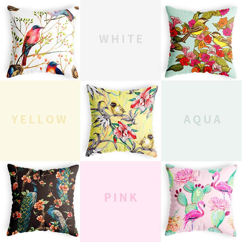 New Chinese Style Pillowcase with Flower and Bird Digital Printing, Thickened Fabric Cushion Cover, Special Bedside Office Car Cushion Cover