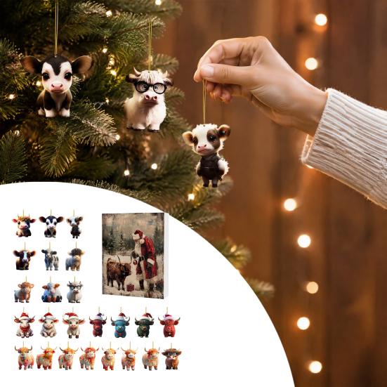 Festive Party Favors Christmas Advent Calendar for Cat Lovers, 24 Day Countdown Box with Holiday Room Decor Acrylic Pendants, Tree Hanging Decorations