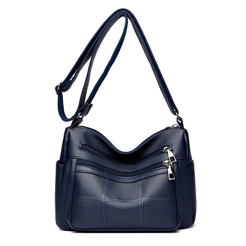

2025 Сумка кроссбоди из мягкой кожи большой вместимости для женщин и пожилых синий