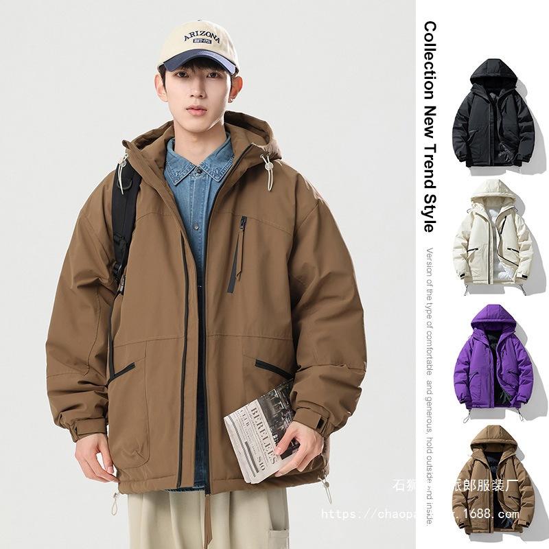 Padded Clothes Men's Winter New Thickened Solid Color Bread Clothes Jacket Student Trend Loose Couple Cotton Clothes Men