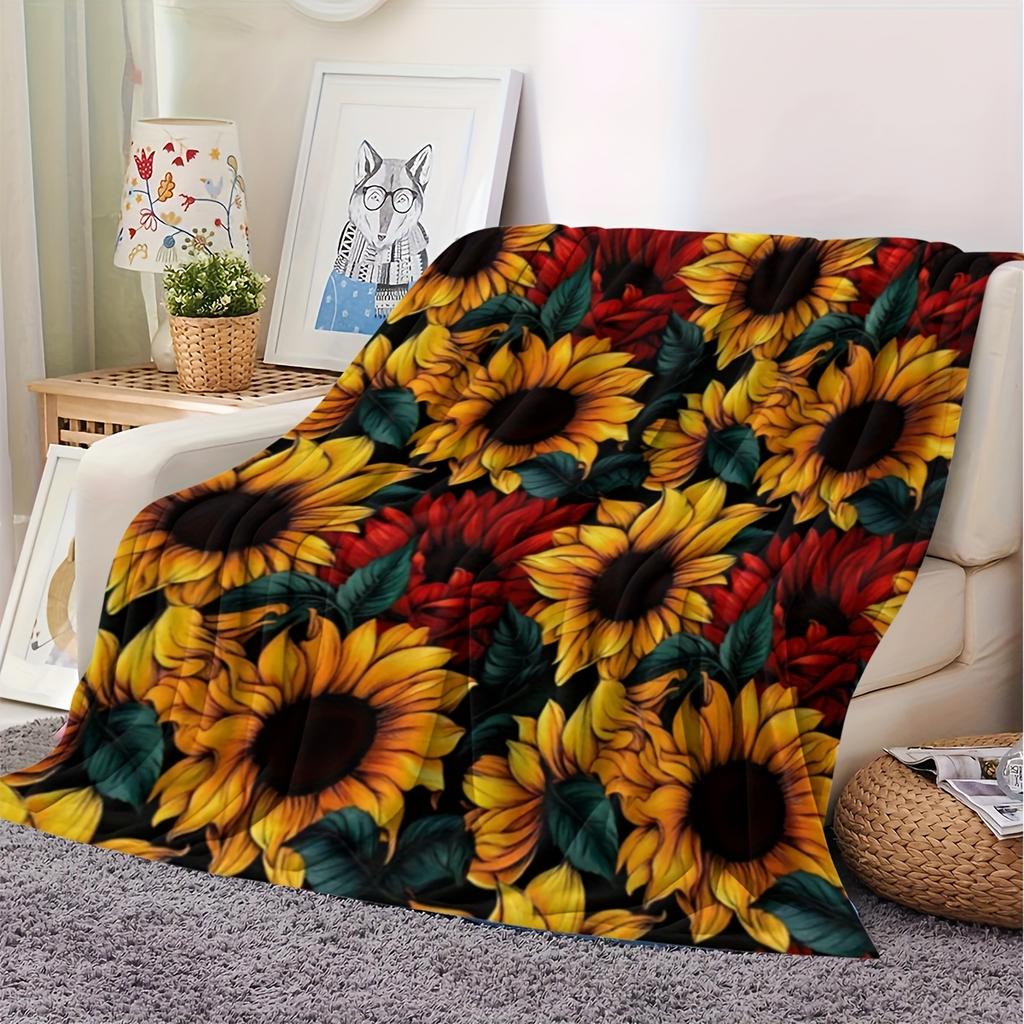 Sunflower Patterned Blanket, Soft And Comfortable Reversible Blanket Suitable for Dorms, Offices, Beds, Sofas, And Camping - Made of Polyester, Machin