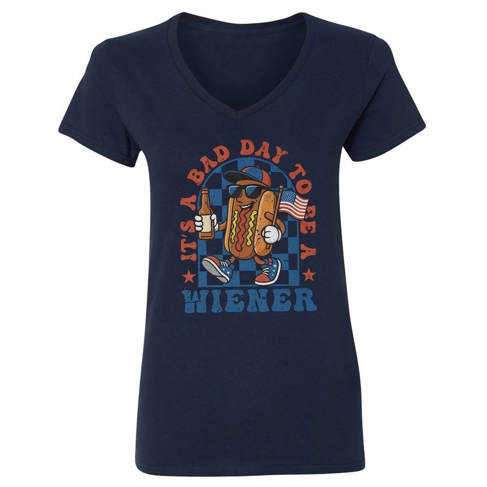 4th of July Funny Bad Day Wiener - Independence Day Ladies  V-Neck Tshirt Unisex T-Shirt S