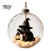 Outdoor Festive Party Supplies Halloween Glowing Sphere, Lighted Clear Ball Ornament, Cute Witch Bedroom Ceiling Ornament Cat, LED Hanging Decoration