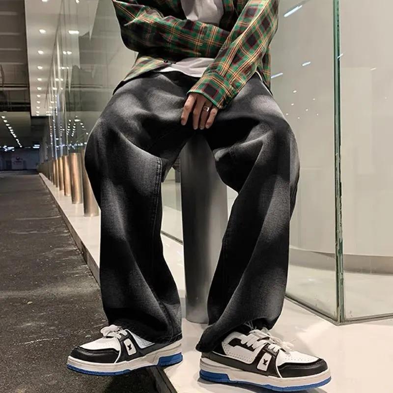 Spring Autumn Tie Dye Wide Leg Jeans Young Style Loose Denim Pants Men's Clothing High Street Straight Fashionable Trousers New