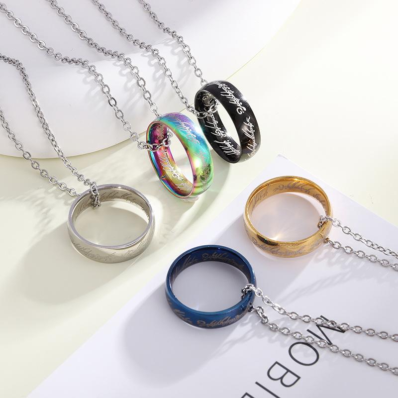 Lord of the one Rings thick chain advanced pearl chain movie with the same necklace ring hip-hop 3D carving inside and outside.