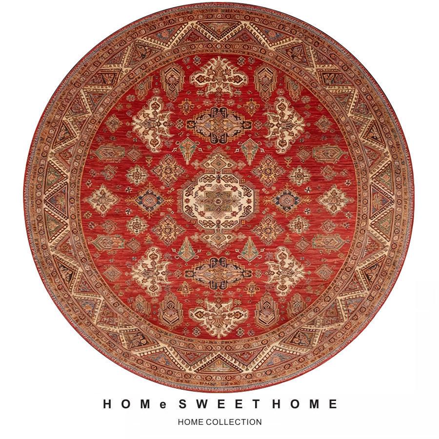 Ethnic Round Carpet: Non-slip, Wear-resistant Crystal Velvet Bedside Rug for Cool Comfort