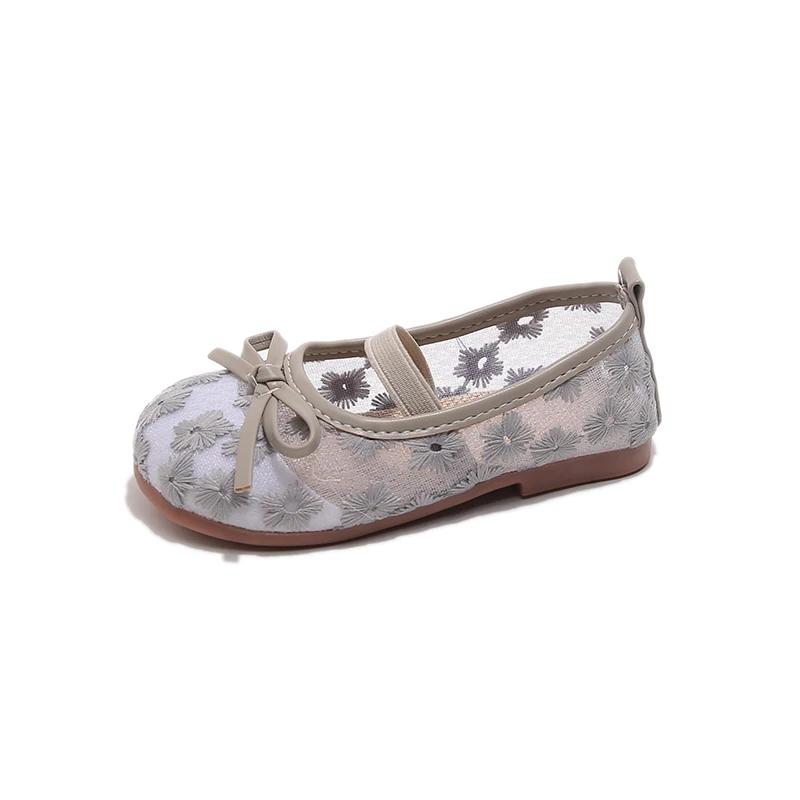 Floral Embroidery Lace Ballet Flats Sandal Baby Girls 2025 Summer New Breathable Mesh Ballerinas Kids Cute Non-slip Party Shoes
