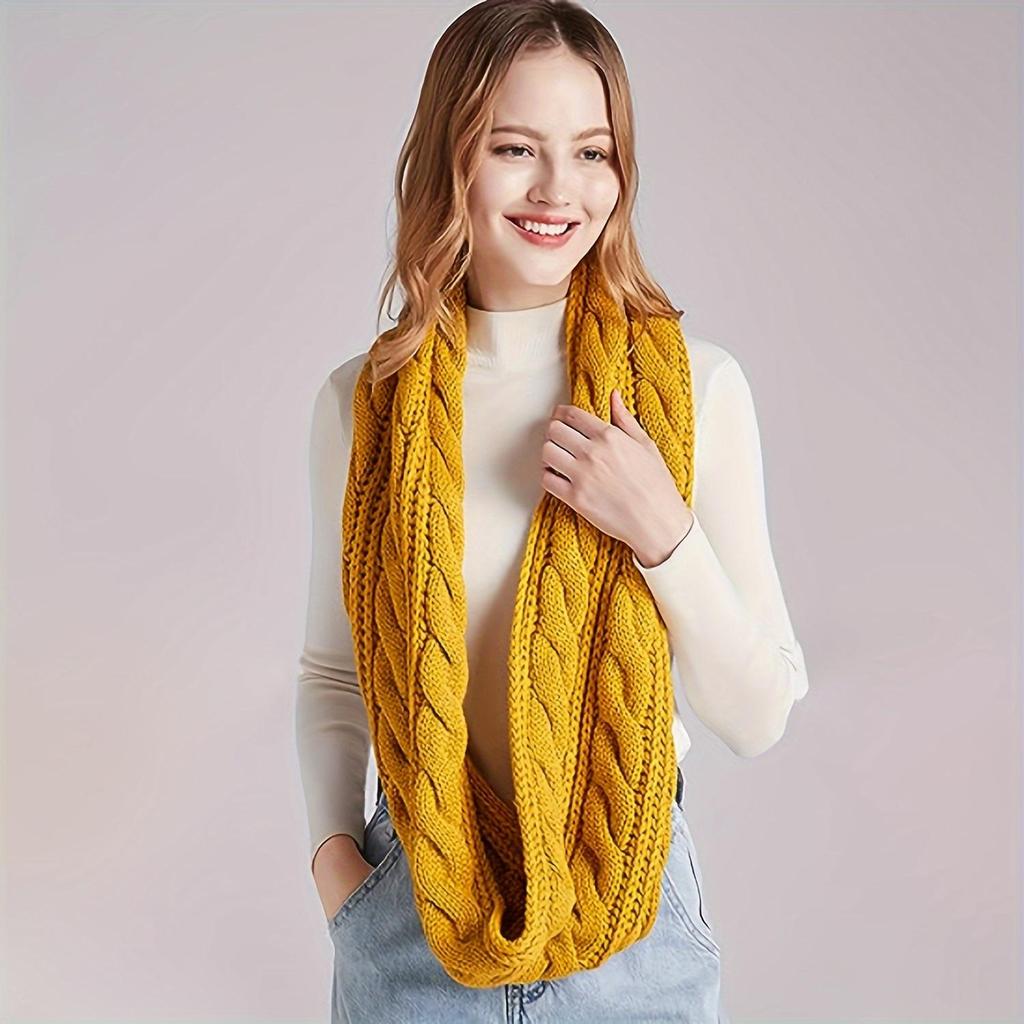 Thick Winter Warmth Women's Elegant Plush Cable Scarf Elastic Solid Color Design for Outdoor Windproof & Fashion Scarf
