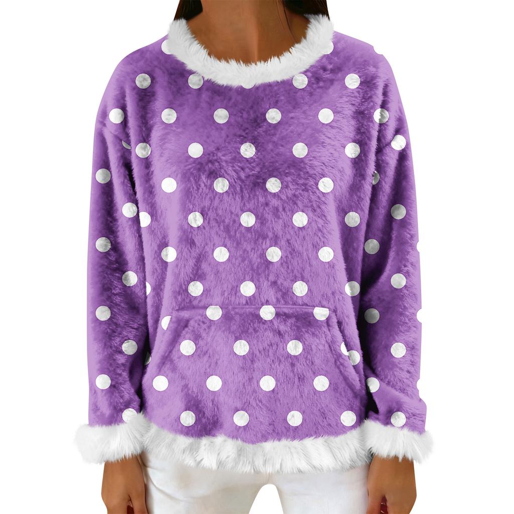 Women's Casual Fleece Sweatshirt  Long-Sleeve Round  Neck Casual Comfortable Loose-Fit Lightweight Women's Flannel Sweatshirt