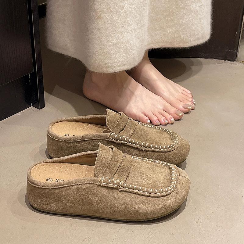 Cowhide version matte comfortable suede bag head slippers casual autumn and winter fashion retro style lazy girl Birkentow