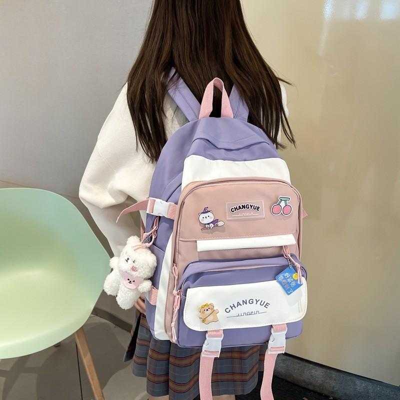 Color Fashionable Blocked Letter Print Student Casual Backpack For School