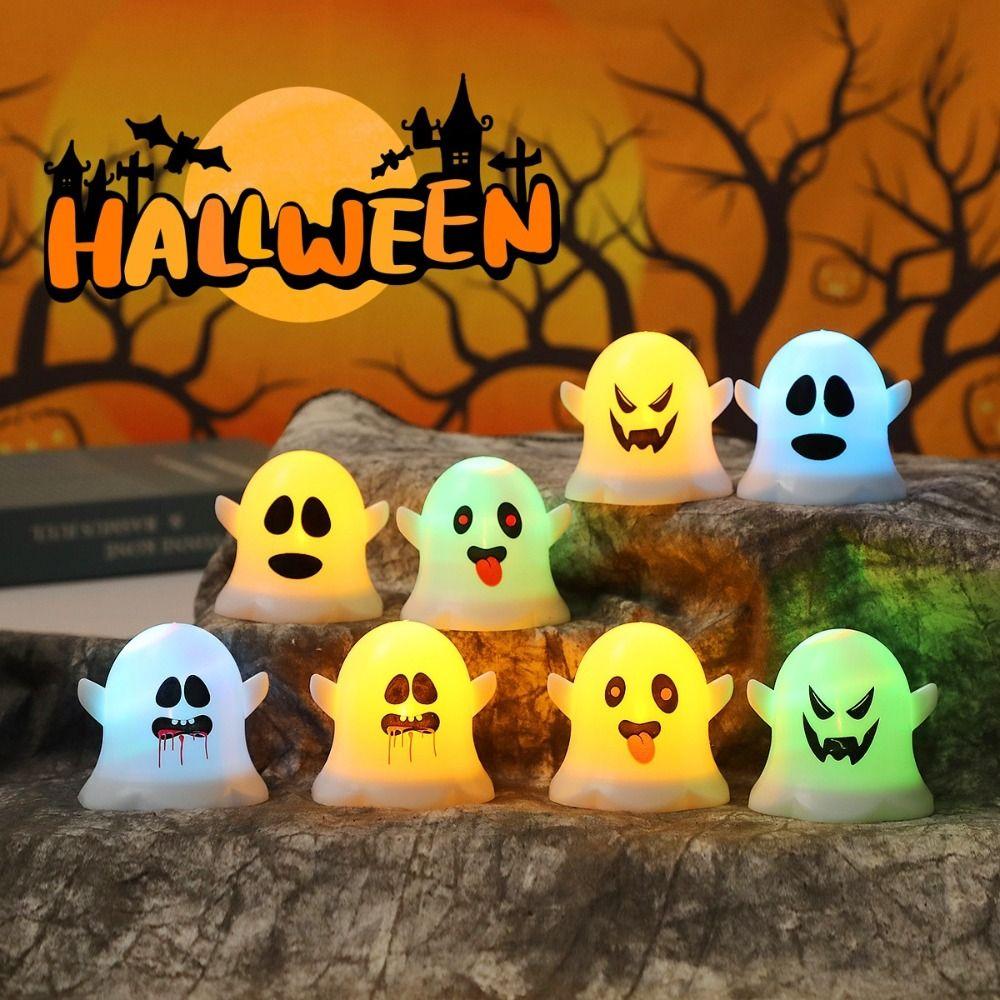 Plastic Halloween Ghost Lamp Portable Mini Ghost Light Ghost Pendant LED Candle Light  Yard Decor