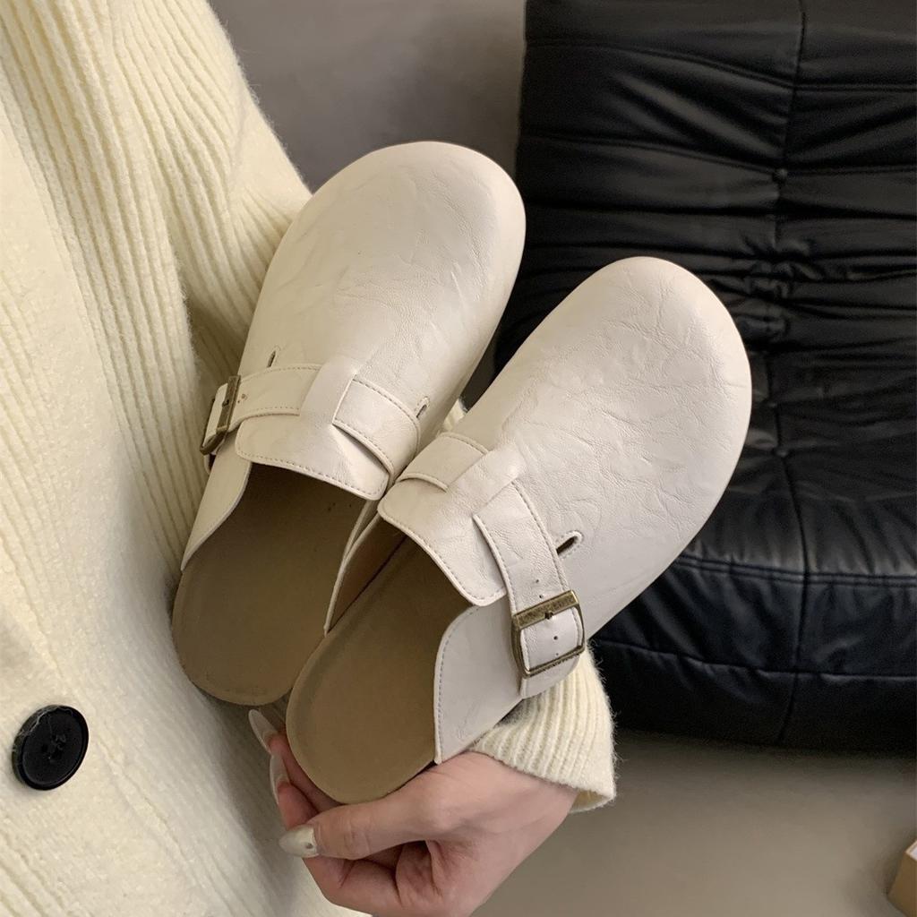 Platform slippers women's spring and autumn retro casual bag head half slippers women wear lazy shoes