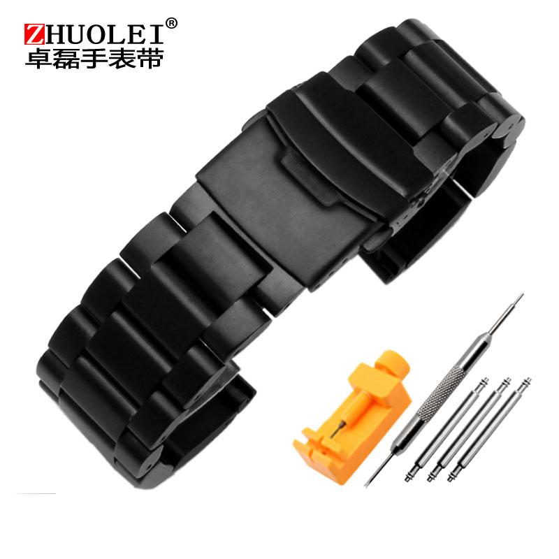 Solid Thickening 5.5mmlarge size Stainless Steel Watchbands Silver black 22mm 24mm 26mm Matte Metal WatchBand Strap Wrist Watch