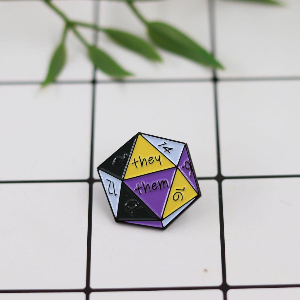 Non-Binary Pronoun DND Dice Badge - Game Merchandise Brooch for Backpack & Clothing Accessories