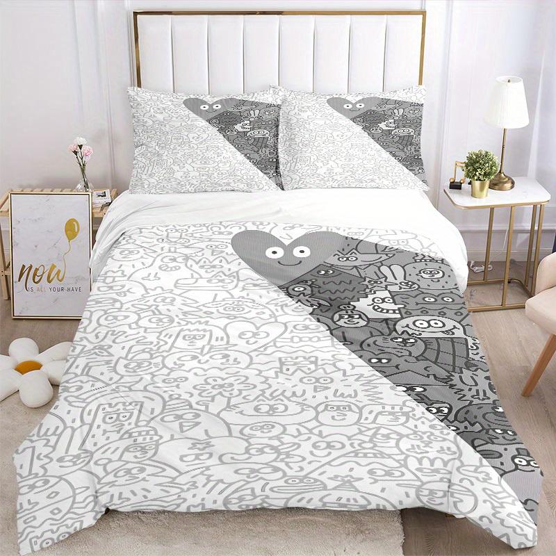 3pcs Doodle Creatures Bedding Set, Breathable and Soft, Suitable for All Seasons, Ideal for Home Use, Suitable for Bedroom Decor 21109