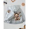 Girls Hooded Jacket Kids Black Zip Up Hoodie Leopard Print Bear And Heart Graphic Front And Back Pattern Long Sleeve Pocket