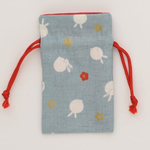 Hiranoya Amulet Bag, Drawstring Pouch, Power Stone, Salt, Bean Rabbit Design, Cute, Izumo Taisha Omotesando [Light Blue/Pink] (Light Blue)