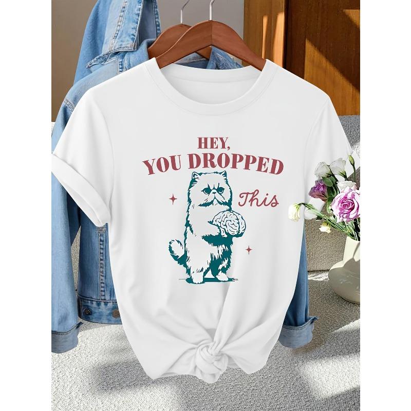 

European sizes Womens Funny for cat & Hey, You Dropped This Graphic T-Shirt | Cute Hugging Ball for cat & Paw Print Design, Oversized Relaxed Fit S белый
