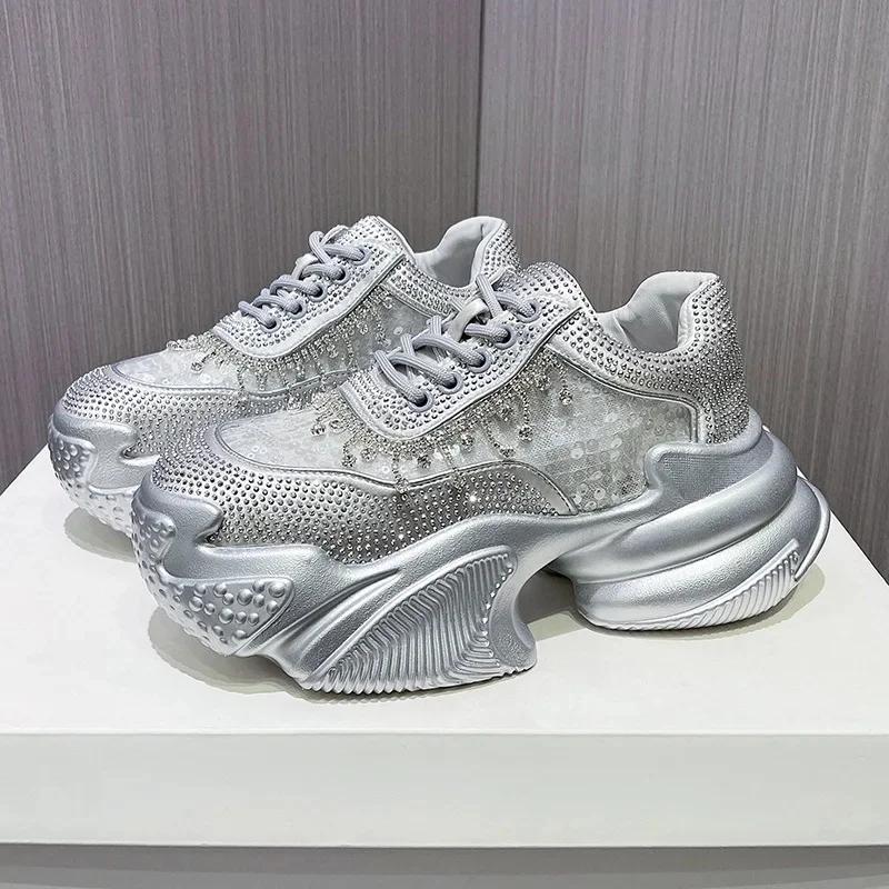Fashion 2025 New Spring Summer New Luxury Mesh Rhinestone Women's Shoes Casual Fashion Breathable Versatile Sports Shoes Polyamide Sole