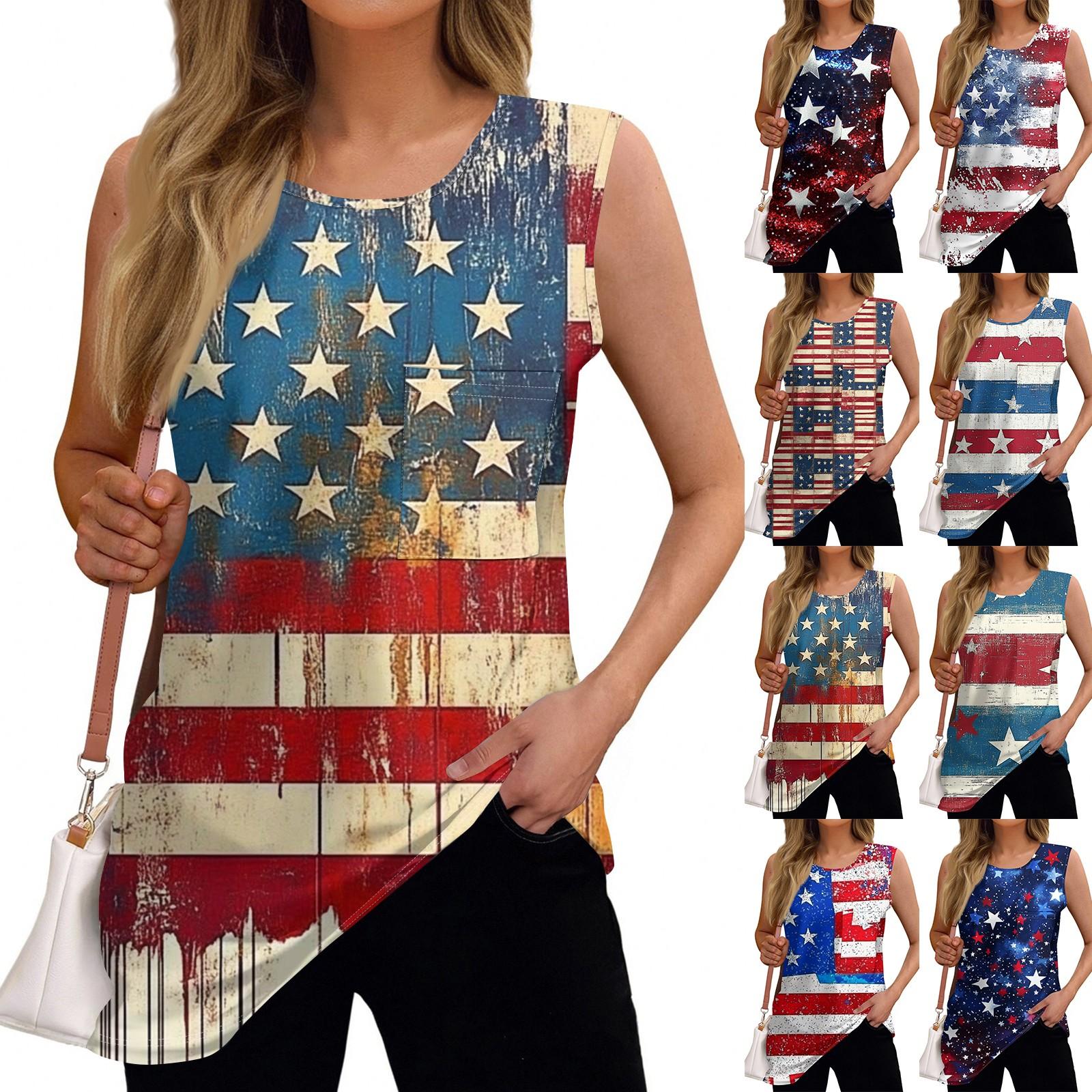 

Women s Fashion Independence Day Printed Sleeveless T-Shirt Top L