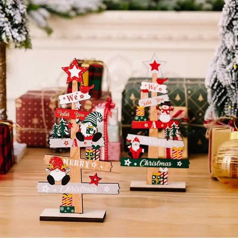Durable Nature Wood Desktop Christmas Wooden Plaque | Santa Claus & Tree Design |  Easy Assemble Festive Xmas Decoration