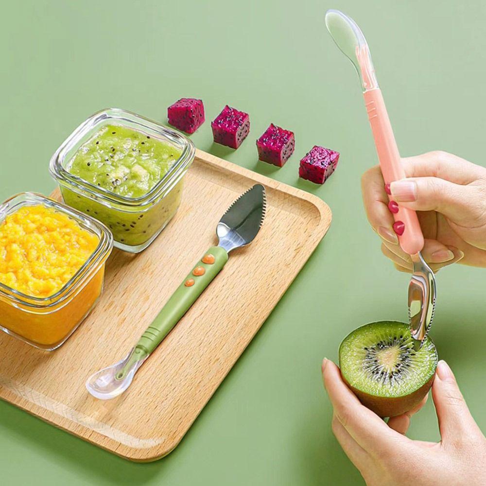 Double-Ended Complementary Food Spoon Silicone Feeding Spoon Durable Fruit Scraper Spoon