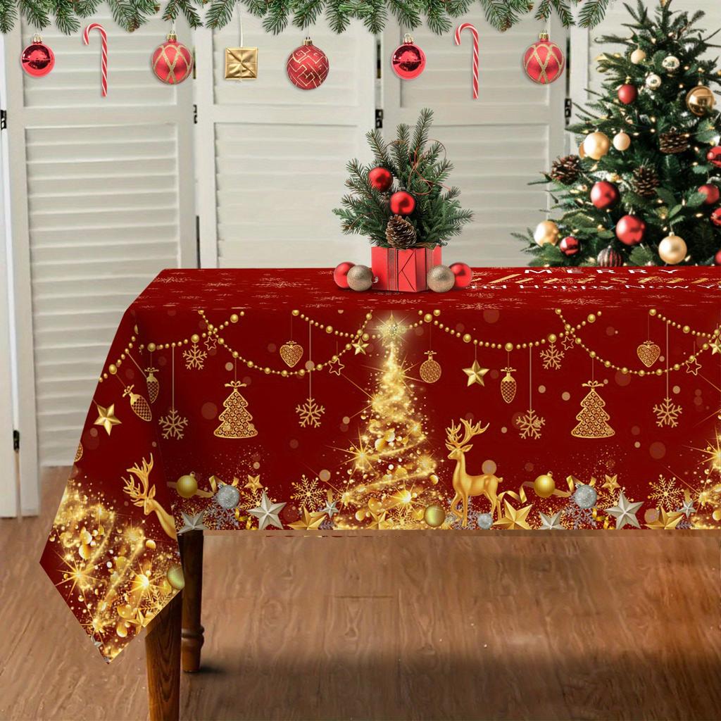 Christmas Tablecloth Snowman Reindeer Holiday Dining Table Cover Dustproof Festive Xmas Party Home Decoration