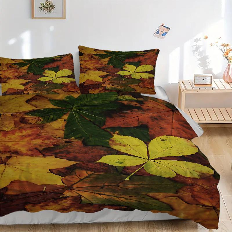 3pcs Autumn's Palette Printed Quilt Set, Includes 1 Quilt Cover and 2 Pillowcases