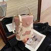 Womens Korean Style Crossbody Shoulder Handbag Fashion Contrast Color Cow PU Leather Bucket Bag for Shopping and Work  Pink