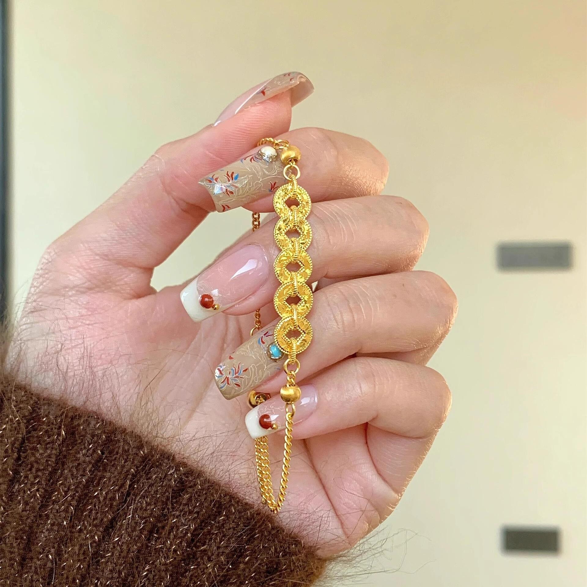 Взрывной Дробленый Лед Лед Пять Императоров Медные Монеты Песок Золото Ожерелье Счастливое Сокровище Браслет Цянь Дуодуо Ключичная Цепочка Женская