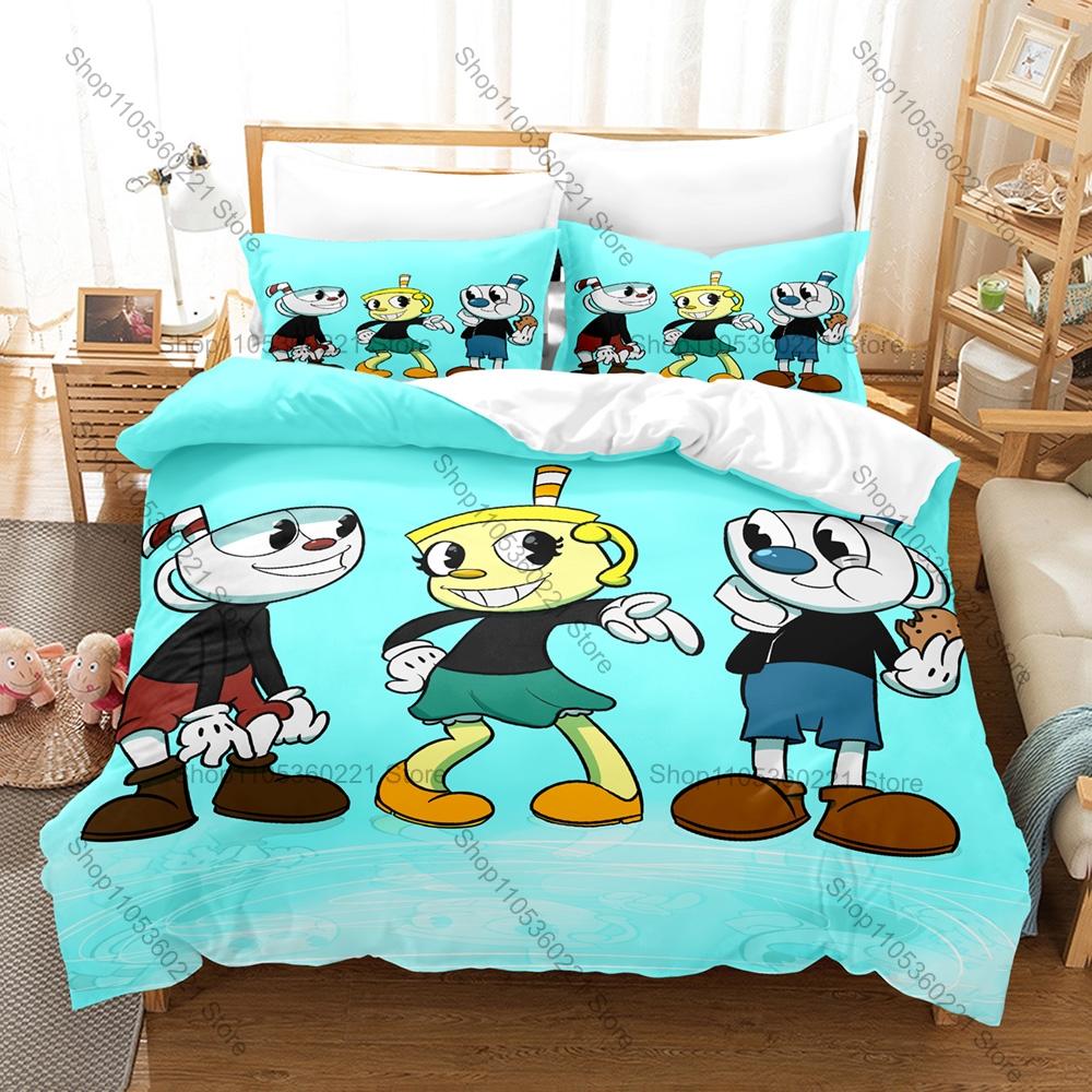 Fajny Klasyczny Run And Gun Cuphead Merch Zestaw Poszew na Kołdrę 1 Poszewka na Kołdrę + 2 Poszewki na Poduszki Miękka Mikrofibra