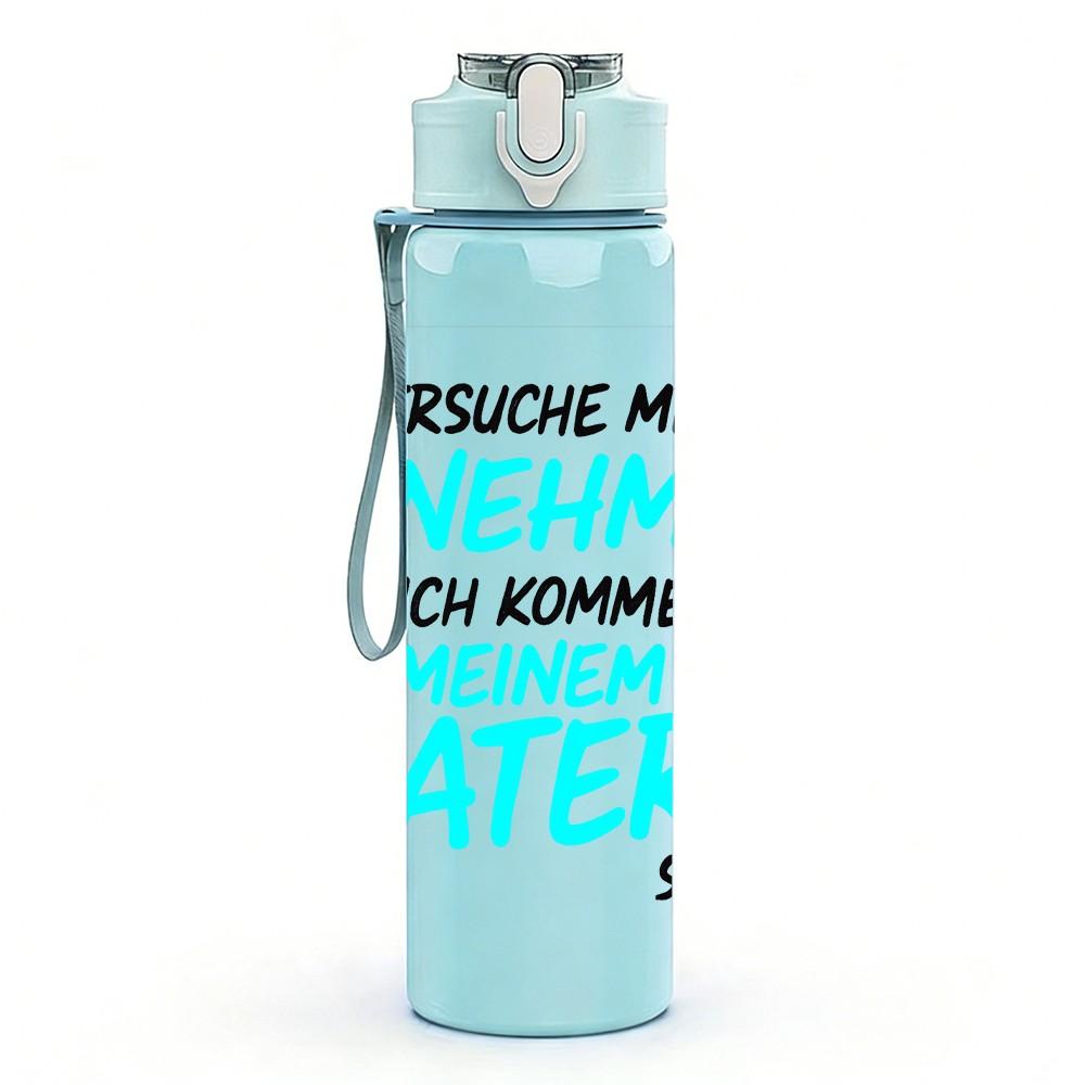 1PC German Language Father Quote Pattern 750ml Color Plastic Sports Water Bottle Leakproof Flip Straw Lid Suitable for Sports Office Home Use