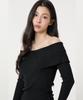 UNKNOWN PLANET Ruffle Boat Neck Long Sleeve Knit Top Black