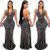 X3816 European Fashion Sexy Deep V Backless Rhinestone Long Nightclub Dress