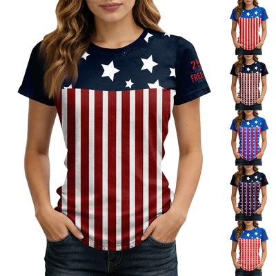 Women's Short-sleeved Top, Casual Slim Fit Women's Round Neck Short-sleeved Printed Shirt