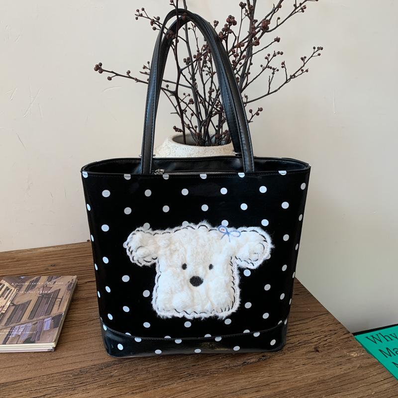 Korean trend polka dot puppy shoulder tote bag autumn new large-capacity multi-functional commuter backpack