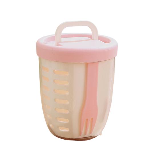 650ML Picnic Salad Box Fruit Cup with Fork Double-Layer Quick-Draining Leak-Proof Compact Sealed Food Storage Containers for Travel Picnic Camping
