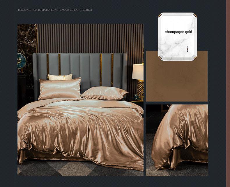 Pure Color Imitation Silk Bedding Set - Silky, Washable Four-Piece Sleep Set