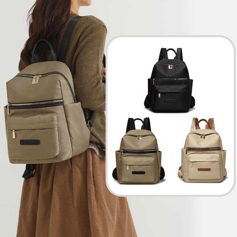 Casual Nylon Backpack Purse with Multiple Front Zipper Pockets Top Handle Everyday Daypack for Women