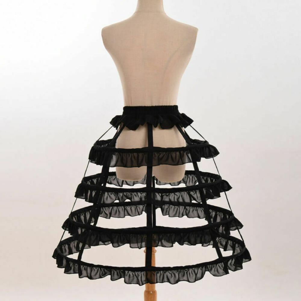 

Регулируемая талия Лолита Полая нижняя юбка Фалбала невесты свадебное платье подкладка бальное платье Black-4 Hoops-Falbala